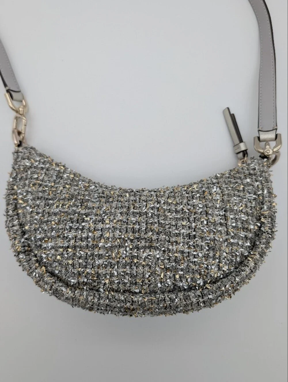 Kate Spade New York Smile Tweed Tinsel Crossbody K5516 Silver Gold Tinsil